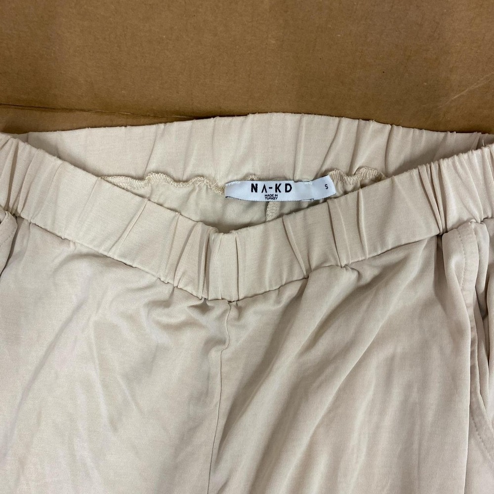 NA-KD Cream Tan Wide Leg Elastic Waist Streetstyle Trousers Womens Size S